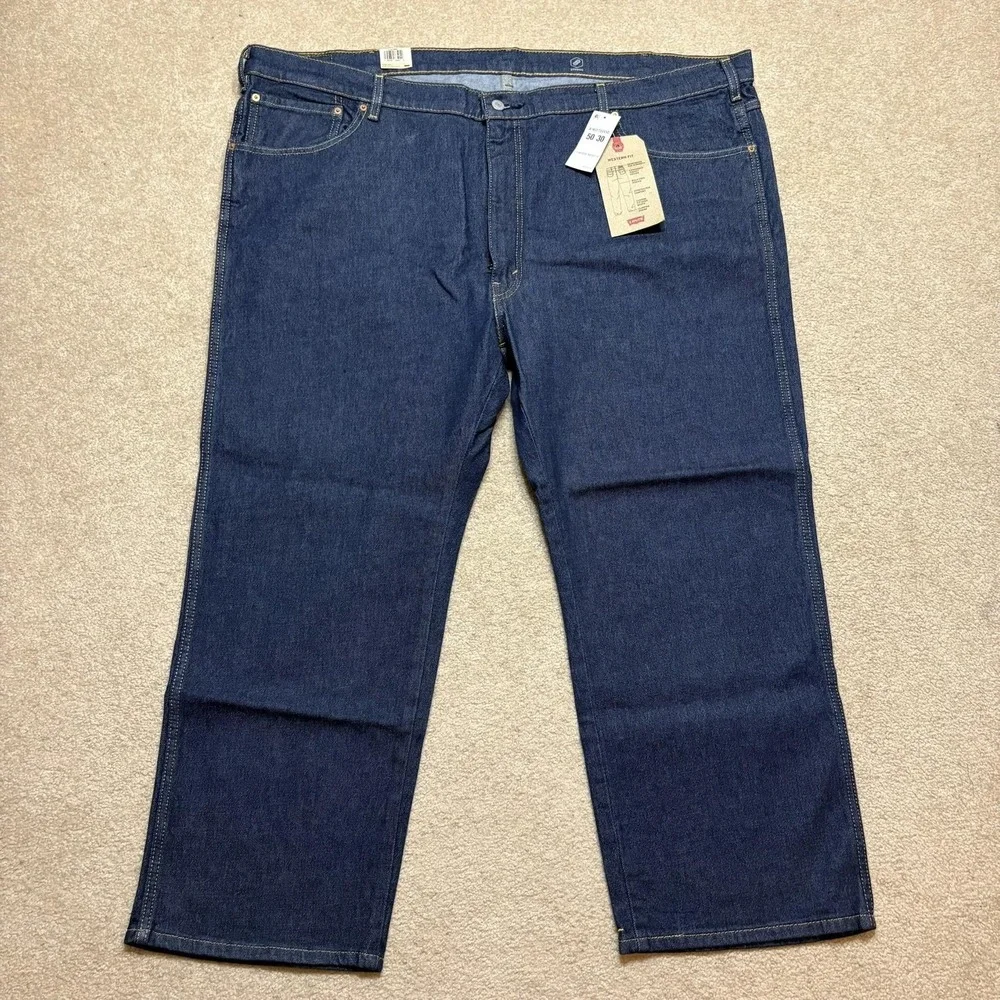 Levis Western Fit Jeans NWT Mens 50x30 Dark Blue Regular Straight Denim Big Tall